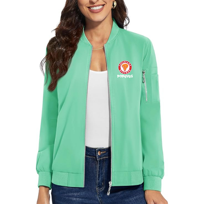 Women's Popeyes Louisiana Kitchen Premium Bomber Jacket with Polished Detailing and Functional Sleeve Pocket Modern Luxury Outerwear