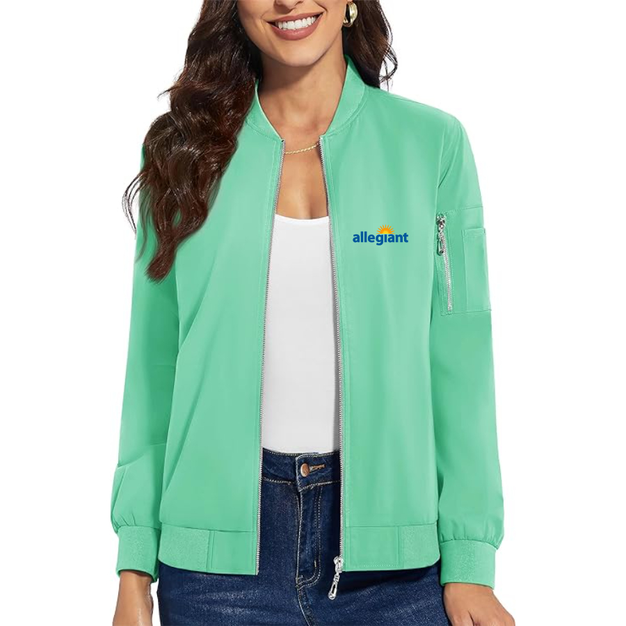 Women's Allegiant Air Premium Bomber Jacket with Polished Detailing and Functional Sleeve Pocket Modern Luxury Outerwear