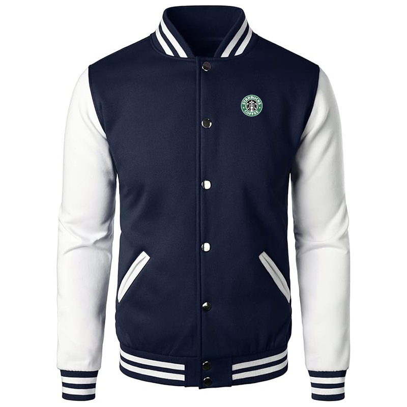 Men’s  Starbucks Coffee Varsity Baseball Jacket Cotton Blend Letterman Jackets