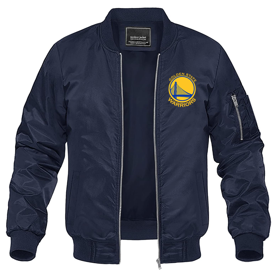 Men's Golden State Warriors Lightweight Bomber Jacket Windbreaker Softshell Varsity Jacket Coat