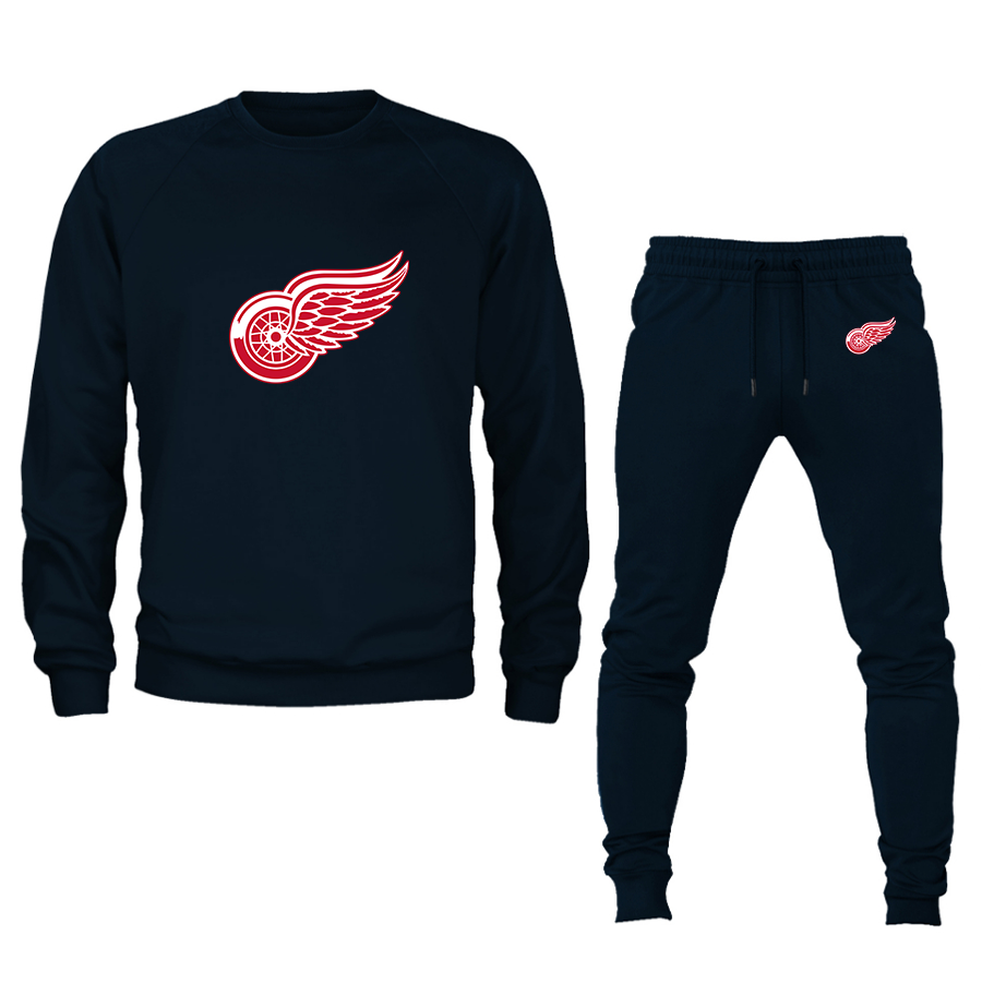 Men's NHL Detroit Red Wings Crewneck Sweatshirt Joggers Suit – Tee