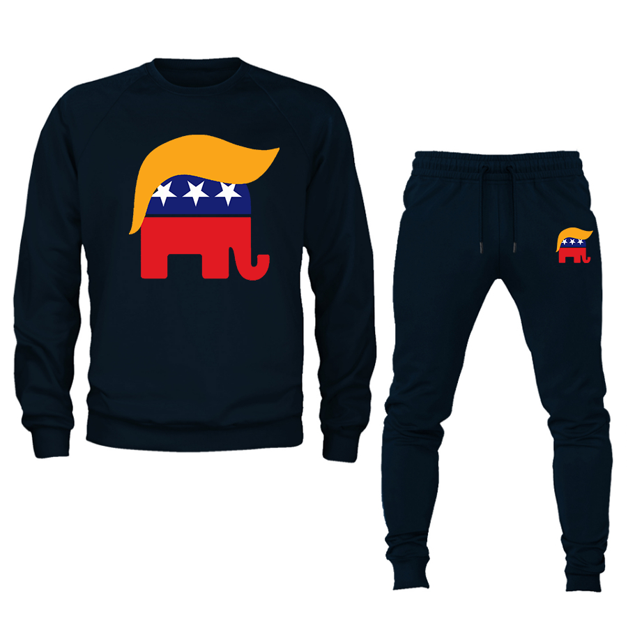 Men's Donald Trump Hair Elephant Crewneck Sweatshirt Joggers Suit