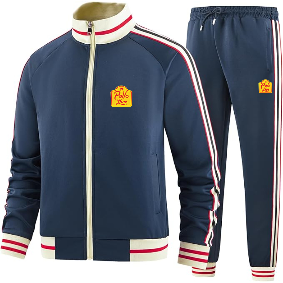 El Pollo Loco Two-Piece Designer Tracksuit with Bold Striped Accents and Zippered Front Elevated Athletic Wear