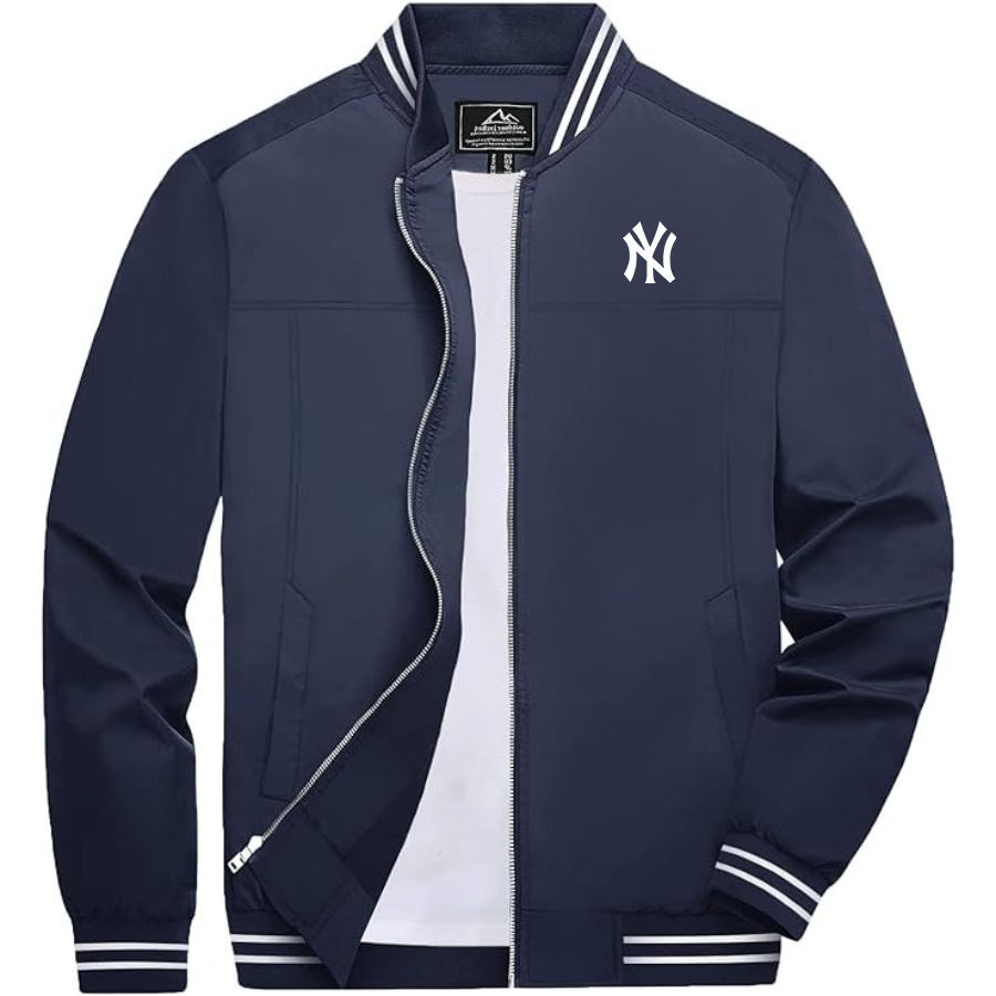 Men's New York NY Yankees Lightweight Zip-Up Bomber Jacket with Ribbed Collar and Cuffs Versatile Casual Outerwear