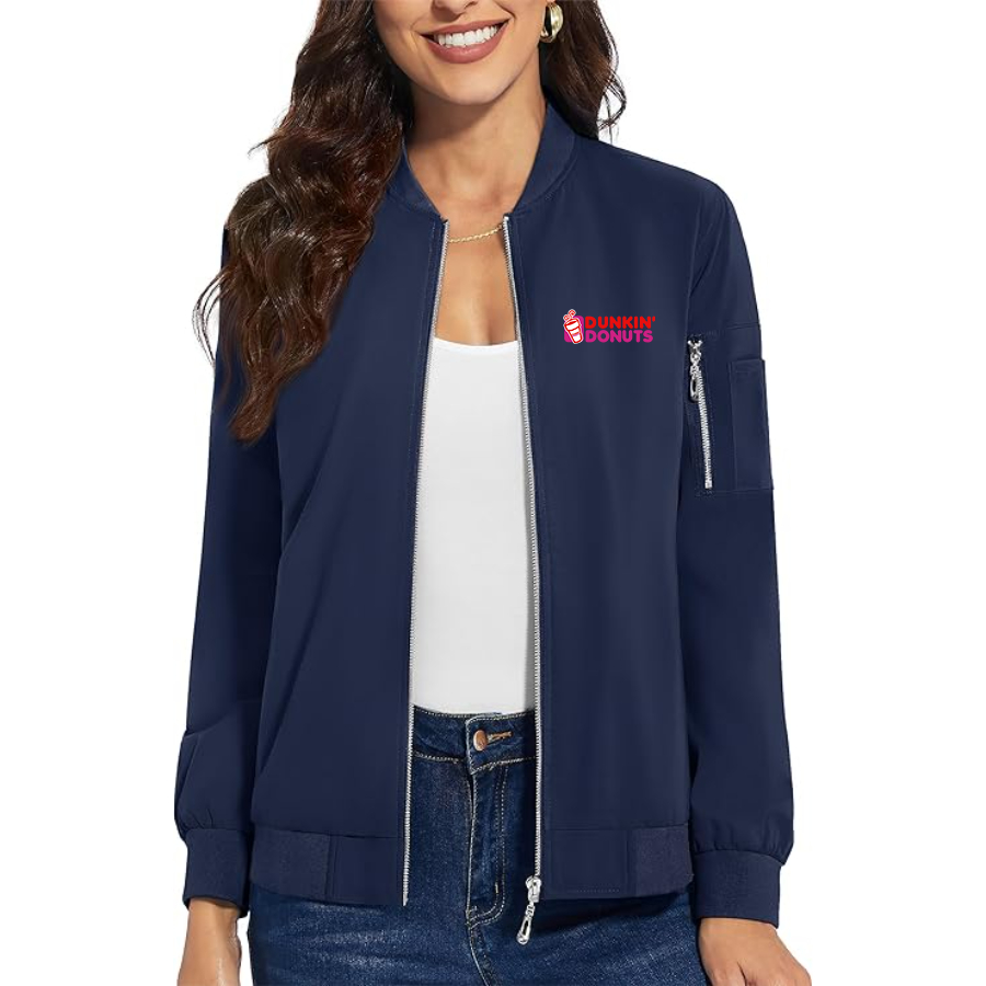 Women's Dunkin Donuts Premium Bomber Jacket with Polished Detailing and Functional Sleeve Pocket Modern Luxury Outerwear
