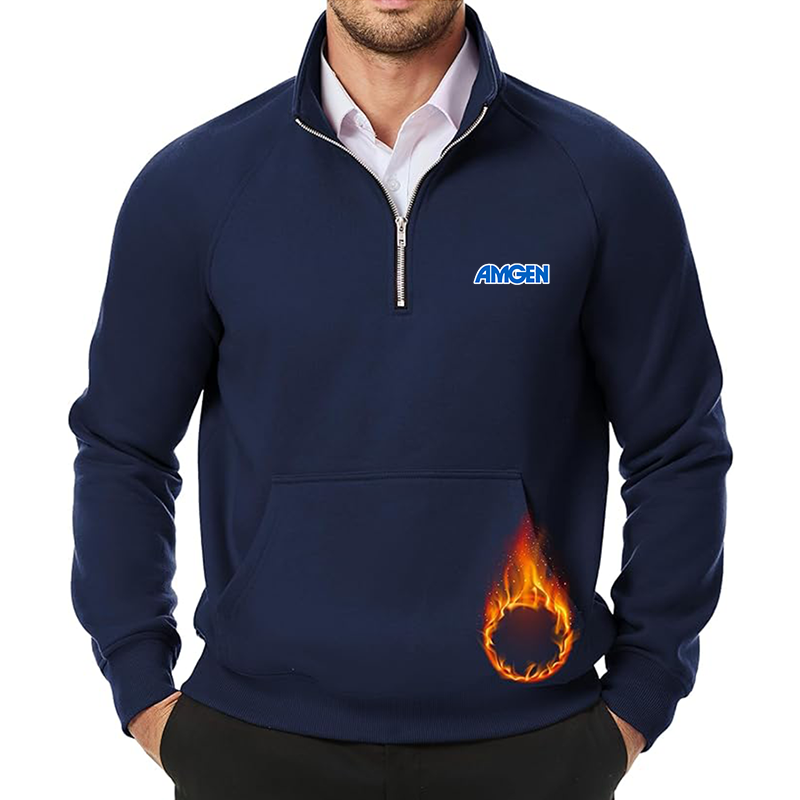 Men's Amgen JMIERR Quarter Zip Pullover Heavy Sweatshirts Warm Fleece Sweatshirt Polo