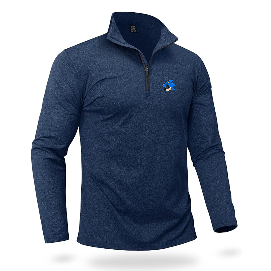 Men's  Sonic the Hedgehog Quarter Zip Pullover Premium Fleece Lined Heather Long Sleeve Golf Shirts Midweight 1/4 Half Zip Sweatshirts