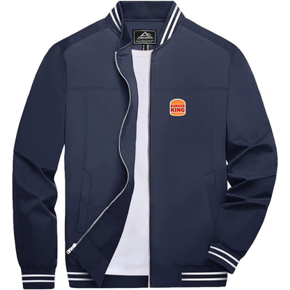 Men's Burger King Lightweight Zip-Up Bomber Jacket with Ribbed Collar and Cuffs Versatile Casual Outerwear