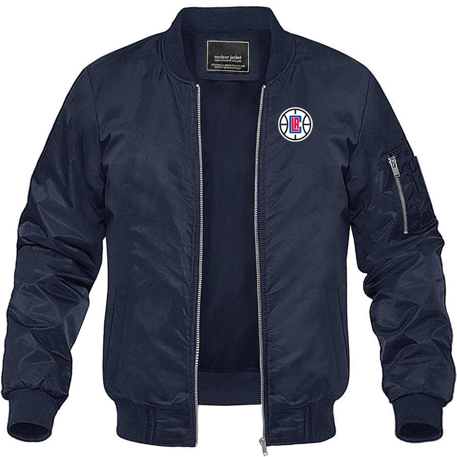 Men's LA Clippers Lightweight Bomber Jacket Windbreaker Softshell Varsity Jacket Coat