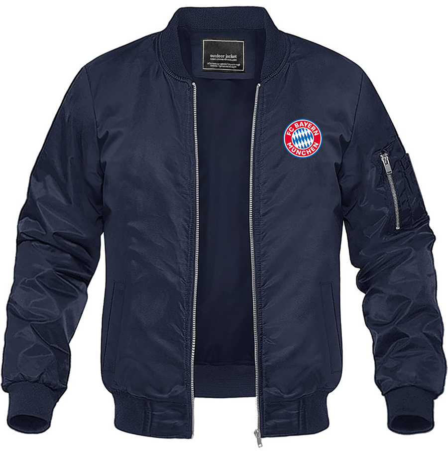 Men's FC Bayern Munich Lightweight Bomber Jacket Windbreaker Softshell Varsity Jacket