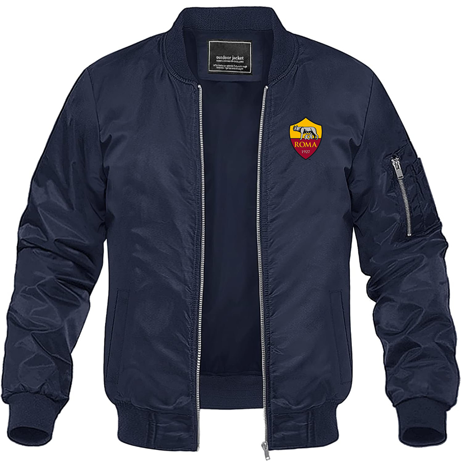 Men's AS Roma Lightweight Bomber Jacket Windbreaker Softshell Varsity Jacket