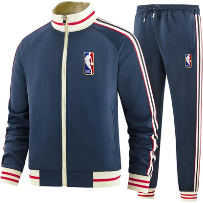 Men's NBA Embroidered Two-Piece Designer Tracksuit with Bold Striped Accents and Zippered Front Elevated Athletic Wear