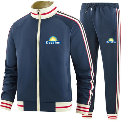 Men's Days Inn Premium Two-Piece Designer Tracksuit with Bold Striped Accents and Zippered Front Elevated Athletic Wear