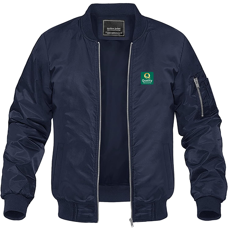 Men's Quality Inn & Suites Lightweight Bomber Jacket Windbreaker Softshell Varsity Jacket