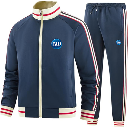 Men's Best Western  Premium Two-Piece Designer Tracksuit with Bold Striped Accents and Zippered Front Elevated Athletic Wear