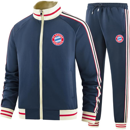 Men's FC Bayern Munich Premium Two-Piece Designer Tracksuit with Bold Striped Accents and Zippered Front Elevated Athletic Wear