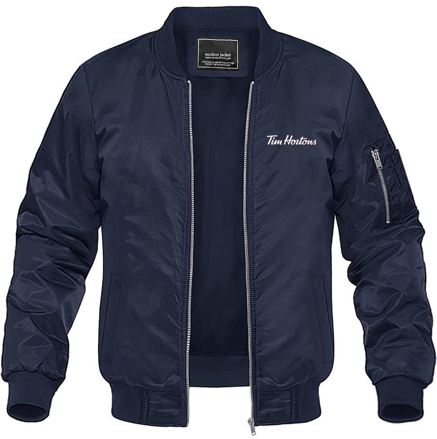 Men's Tim Hortons Lightweight Bomber Jacket Windbreaker Softshell Varsity Jacket