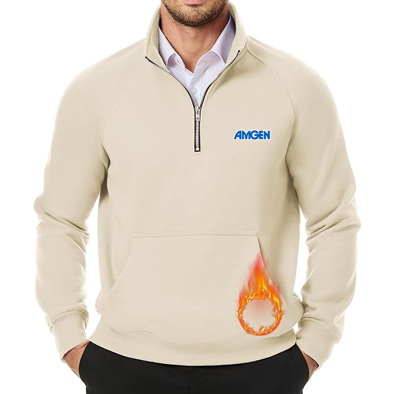 Men's Amgen JMIERR Quarter Zip Pullover Heavy Sweatshirts Warm Fleece Sweatshirt Polo
