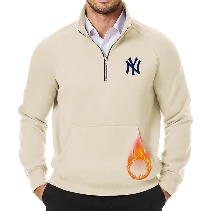 Men's New York NY Yankees JMIERR Quarter Zip Pullover Heavy Sweatshirts Warm Fleece Sweatshirt Polo