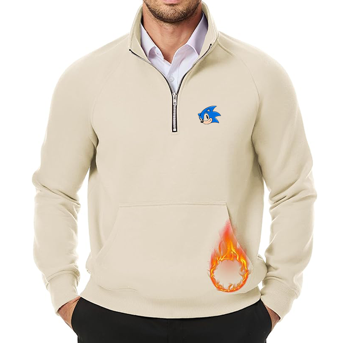 Men's  Sonic the Hedgehog JMIERR Quarter Zip Pullover Heavy Sweatshirts Warm Fleece Sweatshirt Polo