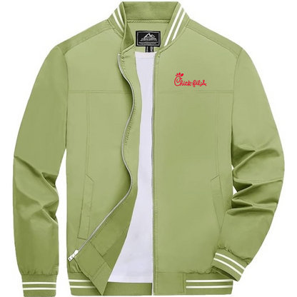 Men's Chick-fil-A Lightweight Zip-Up Bomber Jacket with Ribbed Collar and Cuffs Versatile Casual Outerwear