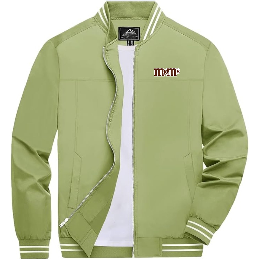 Men's M&M_s Lightweight Zip-Up Bomber Jacket with Ribbed Collar and Cuffs Versatile Casual Outerwear