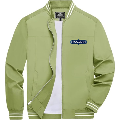 Men's Cinnabon Lightweight Zip-Up Bomber Jacket with Ribbed Collar and Cuffs Versatile Casual Outerwear