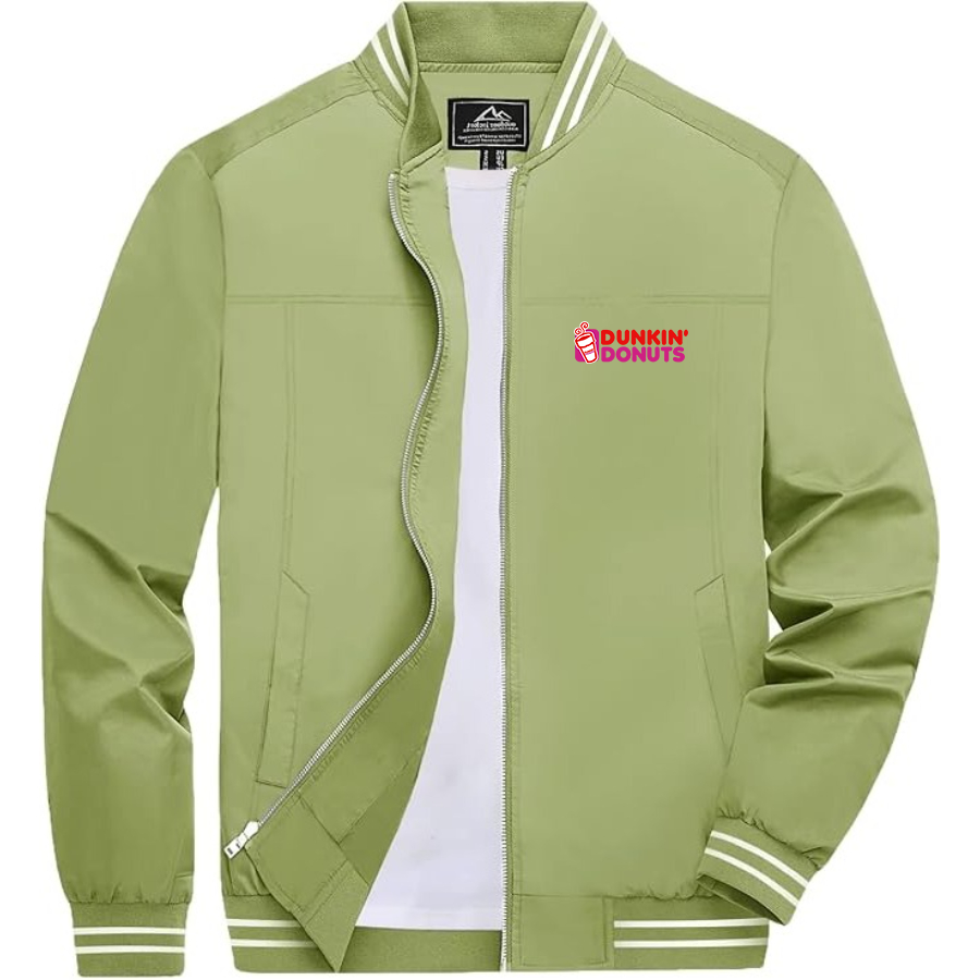 Men's Dunkin Donuts Lightweight Zip-Up Bomber Jacket with Ribbed Collar and Cuffs Versatile Casual Outerwear