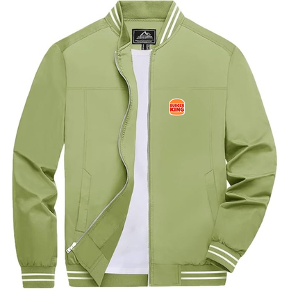 Men's Burger King Lightweight Zip-Up Bomber Jacket with Ribbed Collar and Cuffs Versatile Casual Outerwear