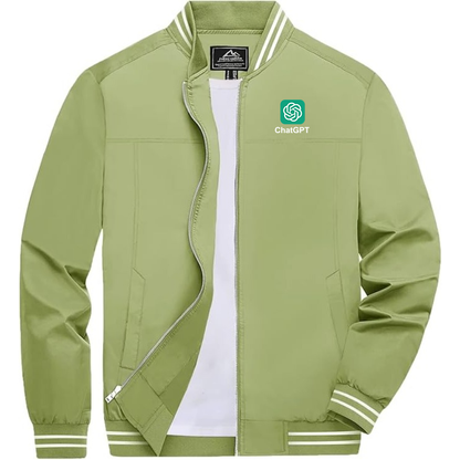 Men's ChatGPT Lightweight Zip-Up Bomber Jacket with Ribbed Collar and Cuffs Versatile Casual Outerwear