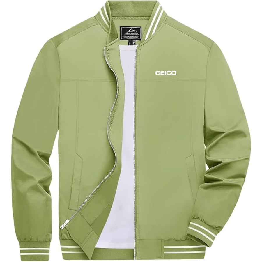 Men's Geico  Lightweight Zip-Up Bomber Jacket with Ribbed Collar and Cuffs Versatile Casual Outerwear