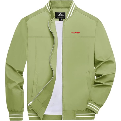 Men's Five Guys Lightweight Zip-Up Bomber Jacket with Ribbed Collar and Cuffs Versatile Casual Outerwear