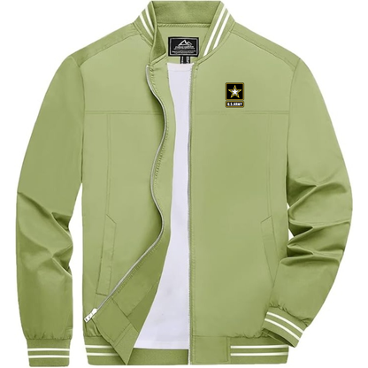 Men's  U.S.ARYM Lightweight Zip-Up Bomber Jacket with Ribbed Collar and Cuffs Versatile Casual Outerwear