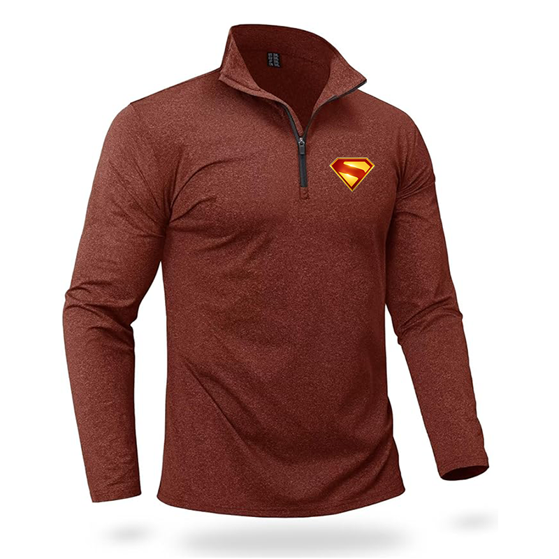 Men's Superman 2025  Quarter Zip Pullover Premium Fleece Lined Heather Long Sleeve Golf Shirts Midweight 1/4 Half Zip Sweatshirts