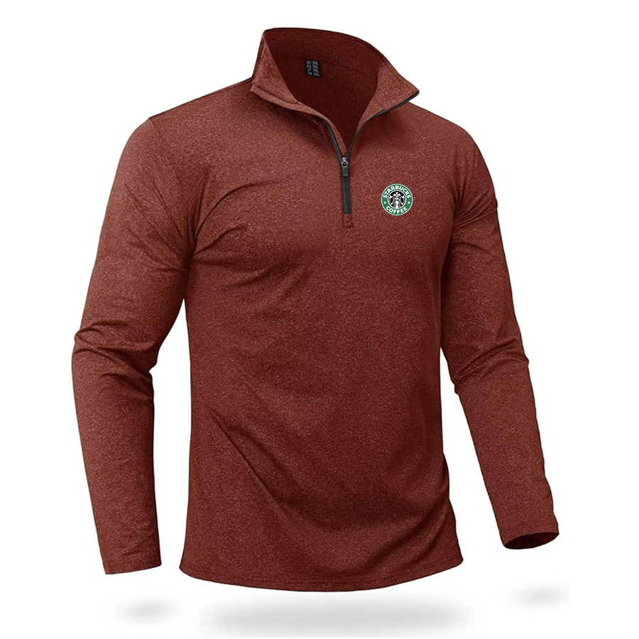 Men's  Starbucks Coffee  Quarter Zip Pullover Premium Fleece Lined Heather Long Sleeve Golf Shirts Midweight 1/4 Half Zip Sweatshirts