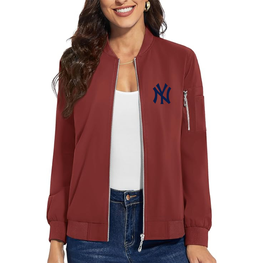 Women's New York NY Yankees  Premium Bomber Jacket with Polished Detailing and Functional Sleeve Pocket Modern Luxury Outerwear