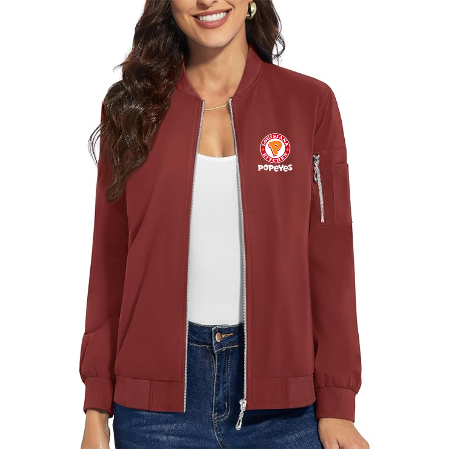 Women's Popeyes Louisiana Kitchen Premium Bomber Jacket with Polished Detailing and Functional Sleeve Pocket Modern Luxury Outerwear