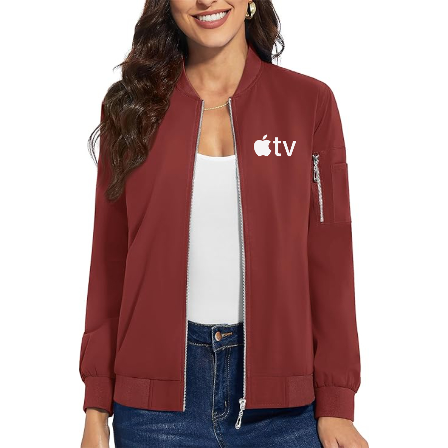 Women's Apple TV Premium Bomber Jacket with Polished Detailing and Functional Sleeve Pocket Modern Luxury Outerwear