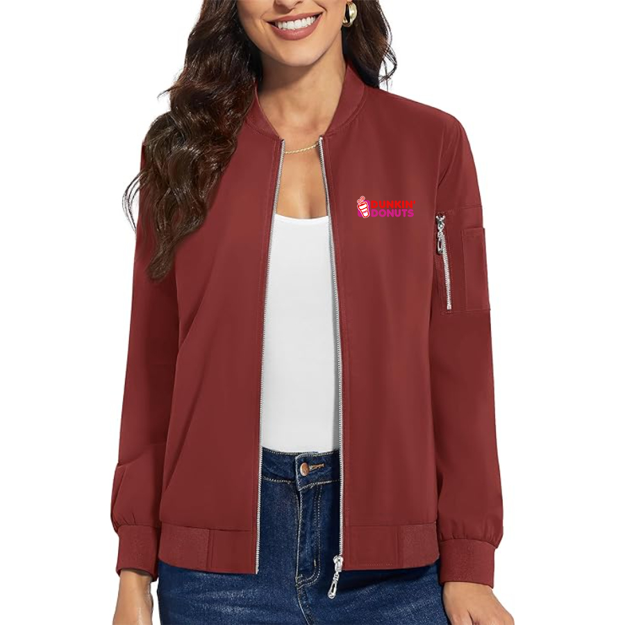 Women's Dunkin Donuts Premium Bomber Jacket with Polished Detailing and Functional Sleeve Pocket Modern Luxury Outerwear