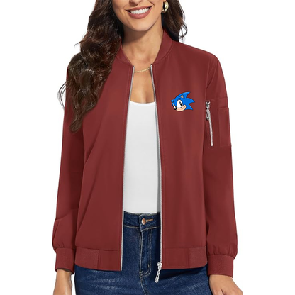 Women's Sonic the Hedgehog Premium Bomber Jacket with Polished Detailing and Functional Sleeve Pocket Modern Luxury Outerwear