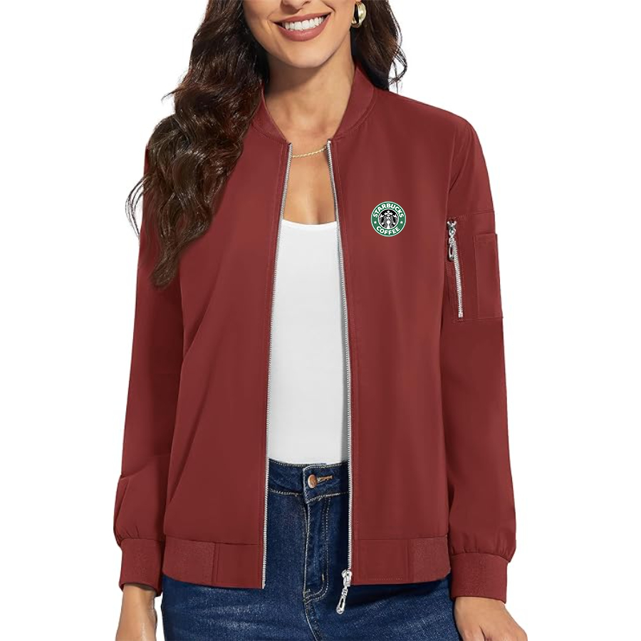 Women's  Starbucks Coffee  Premium Bomber Jacket with Polished Detailing and Functional Sleeve Pocket Modern Luxury Outerwear