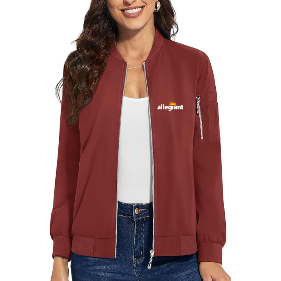 Women's Allegiant Air Premium Bomber Jacket with Polished Detailing and Functional Sleeve Pocket Modern Luxury Outerwear