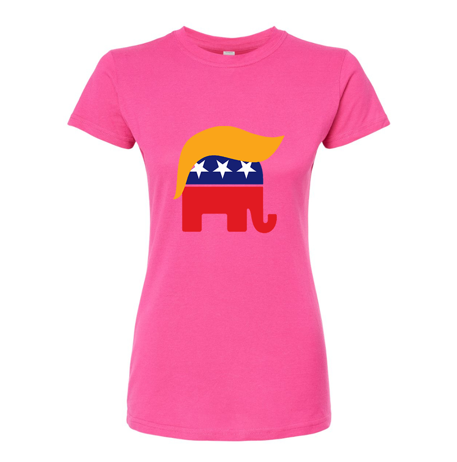 Women's Donald Trump Hair Elephant Round Neck T-Shirt