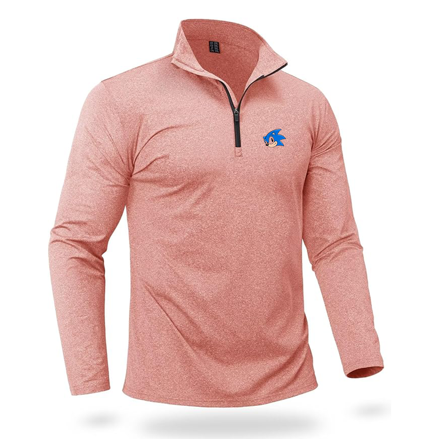 Men's  Sonic the Hedgehog Quarter Zip Pullover Premium Fleece Lined Heather Long Sleeve Golf Shirts Midweight 1/4 Half Zip Sweatshirts
