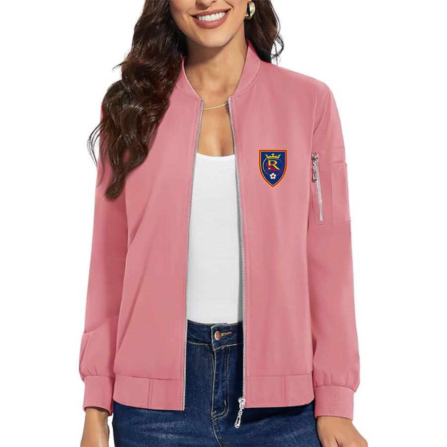 Women's Real Salt Lake Soccer Premium Bomber Jacket with Polished Detailing and Functional Sleeve Pocket Modern Luxury Outerwear
