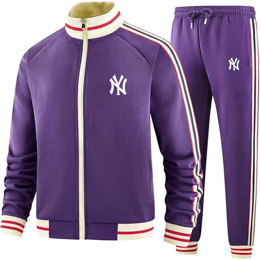 Men's  New York NY Yankees Two-Piece Designer Tracksuit with Bold Striped Accents and Zippered Front Elevated Athletic Wear