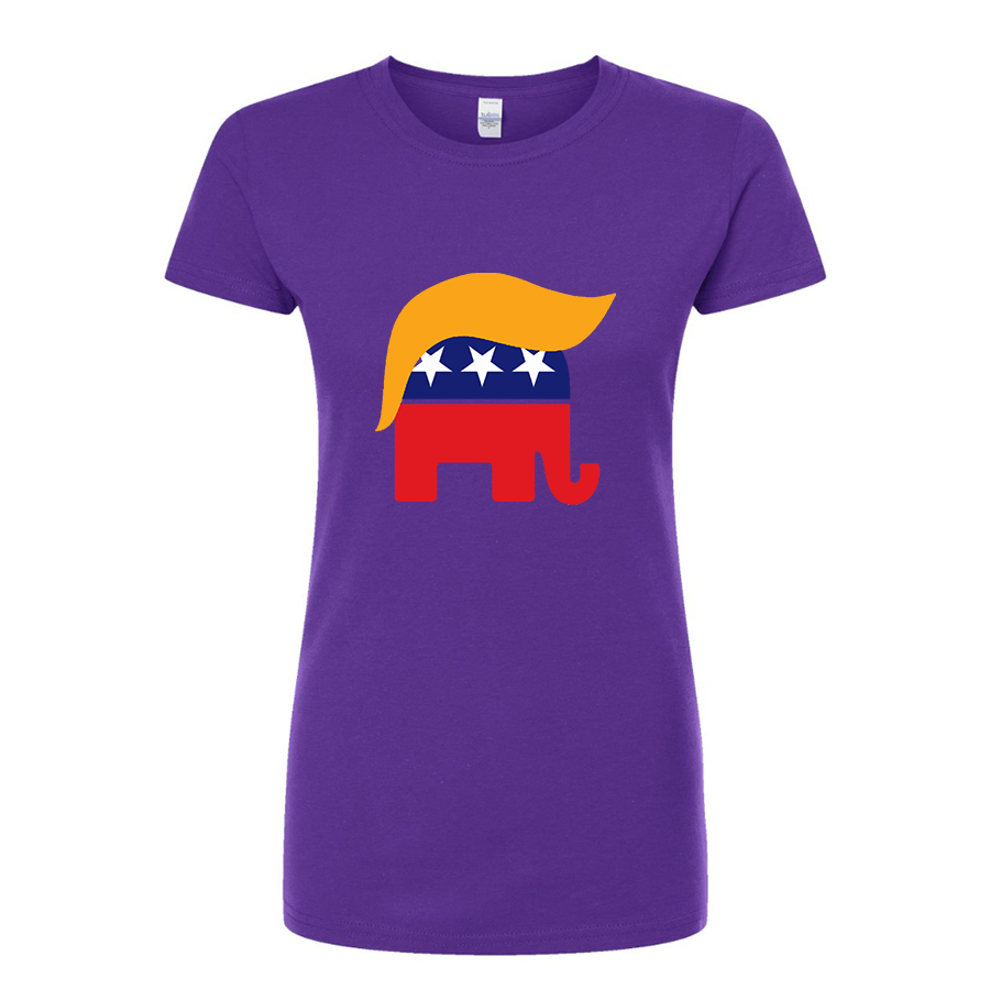 Women's Donald Trump Hair Elephant Round Neck T-Shirt