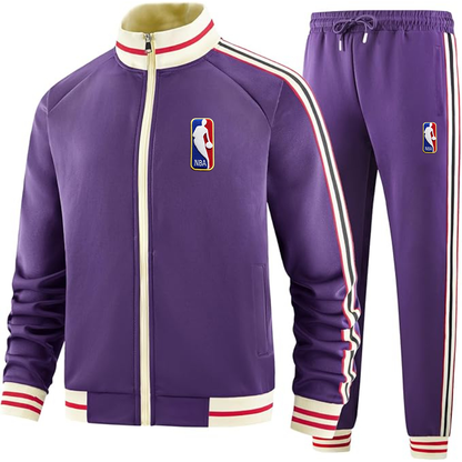 Men's NBA Embroidered Two-Piece Designer Tracksuit with Bold Striped Accents and Zippered Front Elevated Athletic Wear