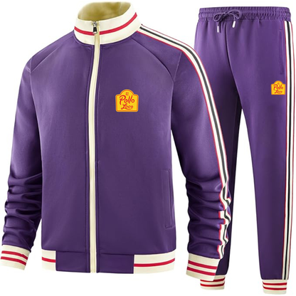 El Pollo Loco Two-Piece Designer Tracksuit with Bold Striped Accents and Zippered Front Elevated Athletic Wear