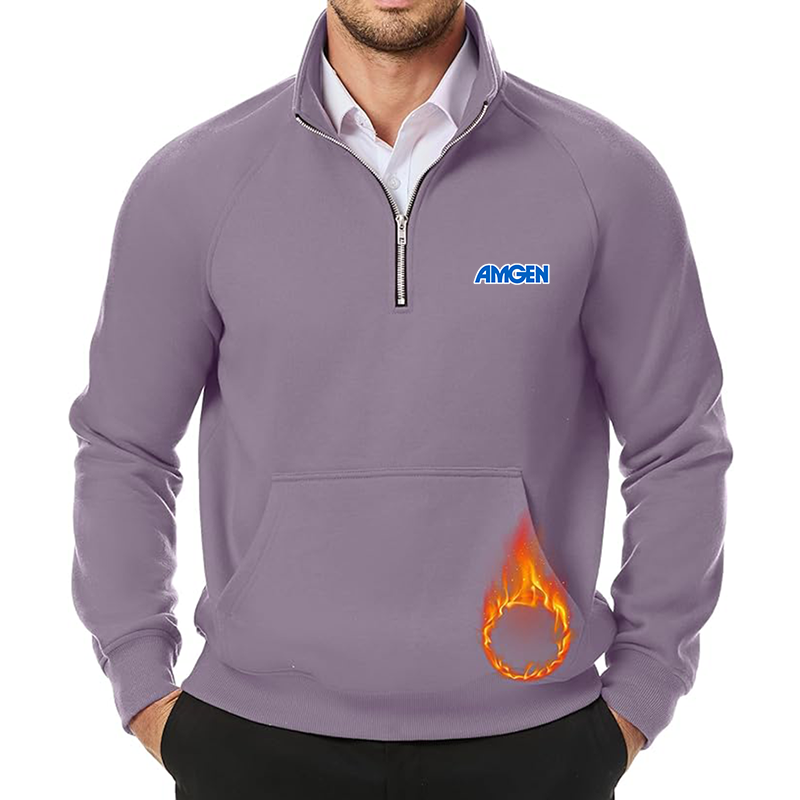 Men's Amgen JMIERR Quarter Zip Pullover Heavy Sweatshirts Warm Fleece Sweatshirt Polo